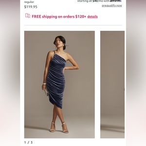 NWT Davids bridal asymmetrical one shoulder velvet knee length dress